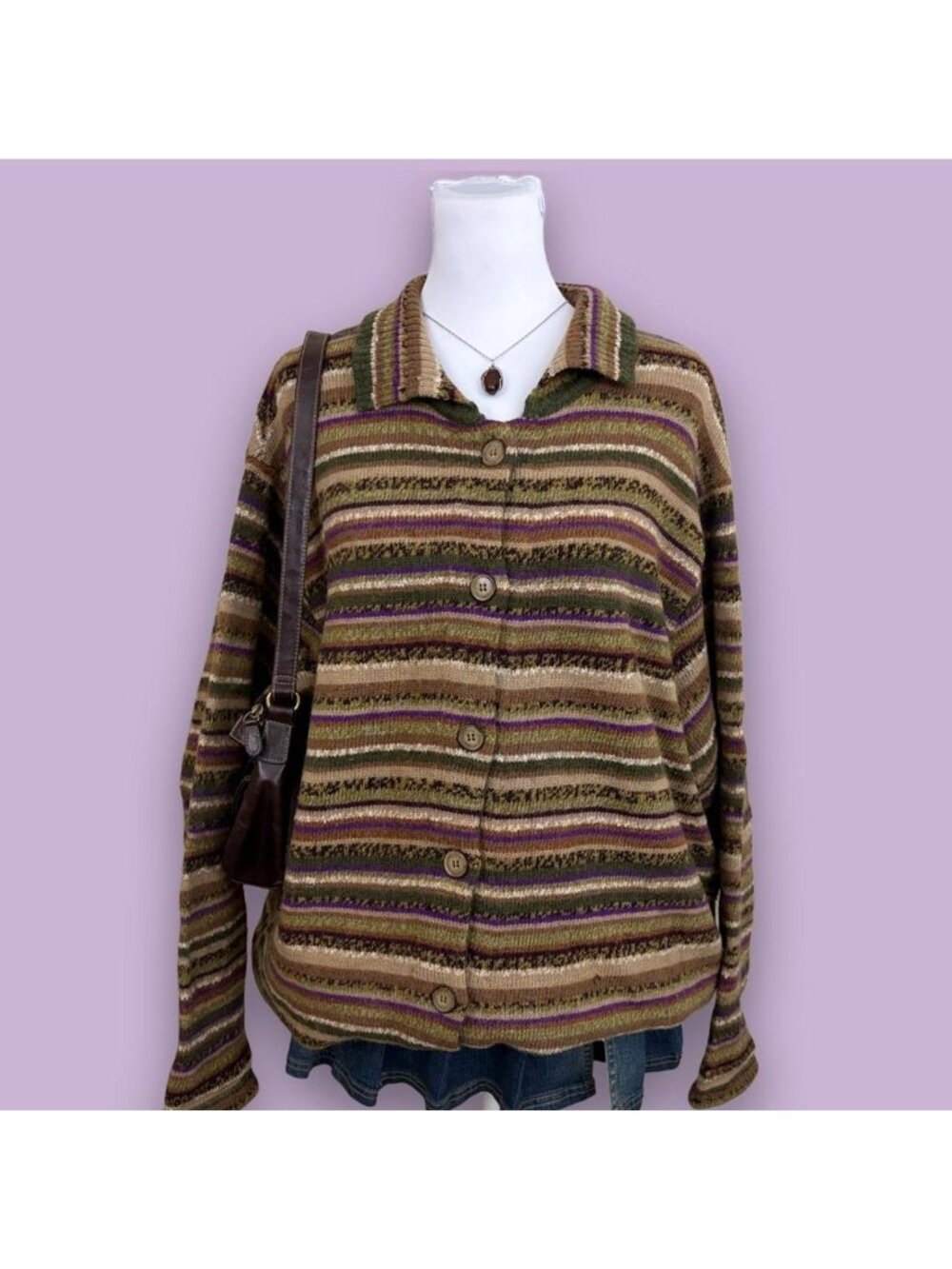 90s striped plus size granola girl wool cardigan - Picture 1 of 8
